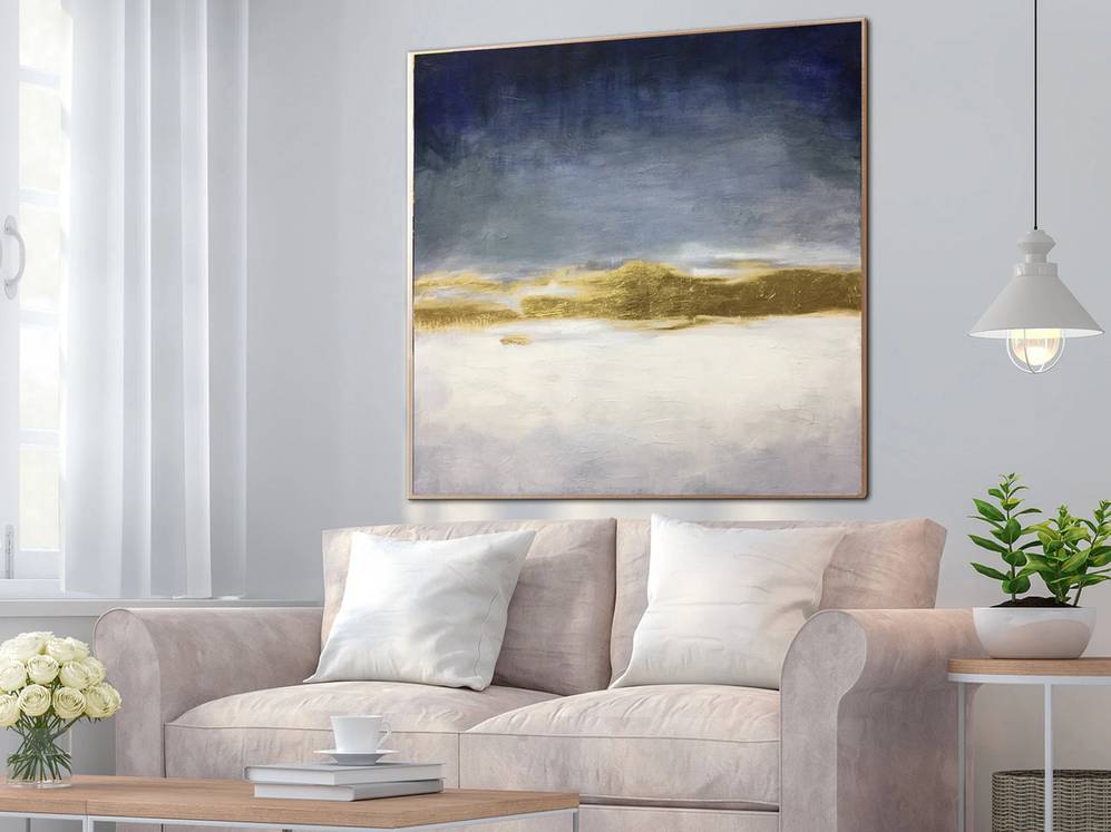 Blue Original Handmade Office Gold Navy Abstract Canvas Wall Art CN8XT